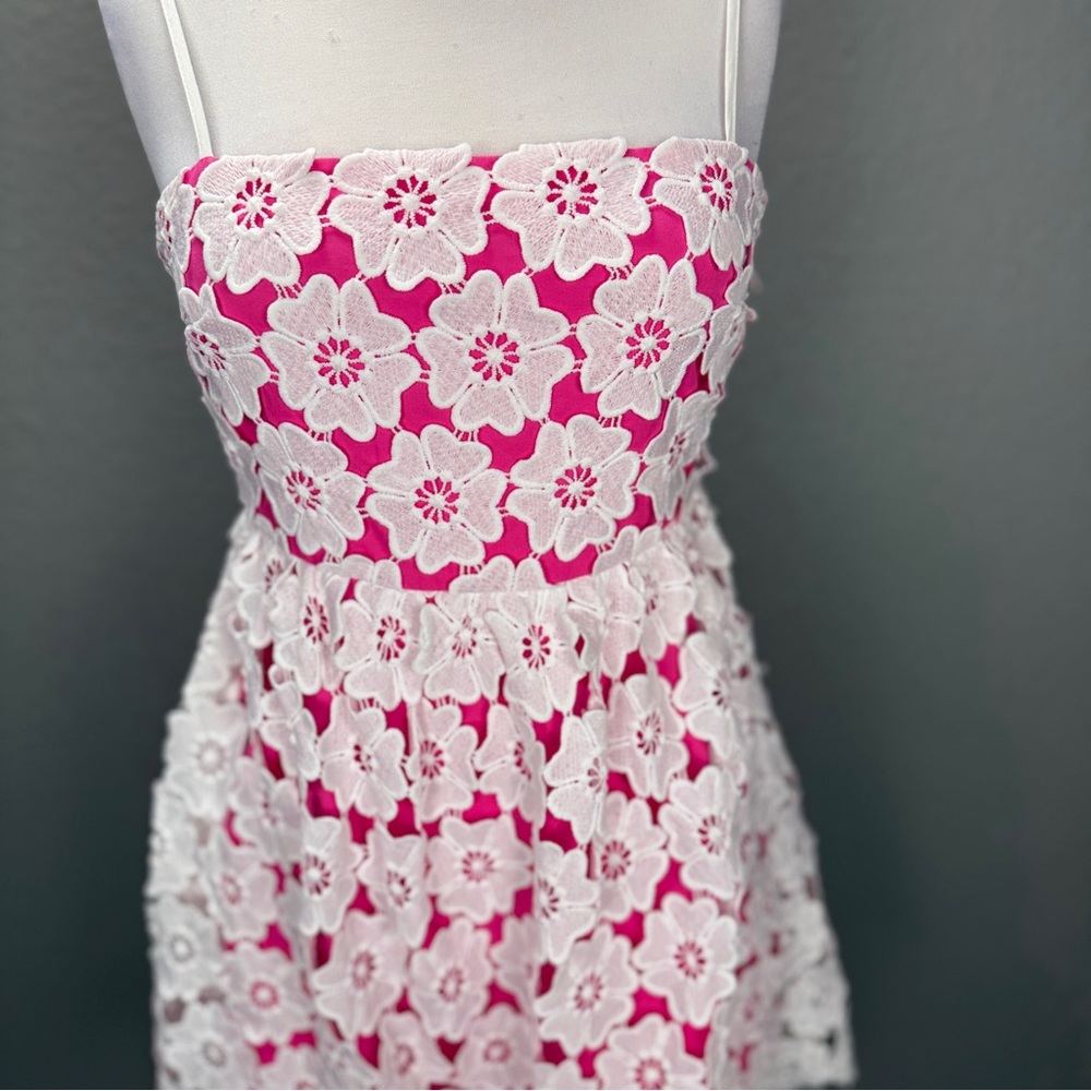 Ultramarine Pink white Crochet Detail Floral Dress Sz S Boho Kentucky Derby - Picture 5 of 10